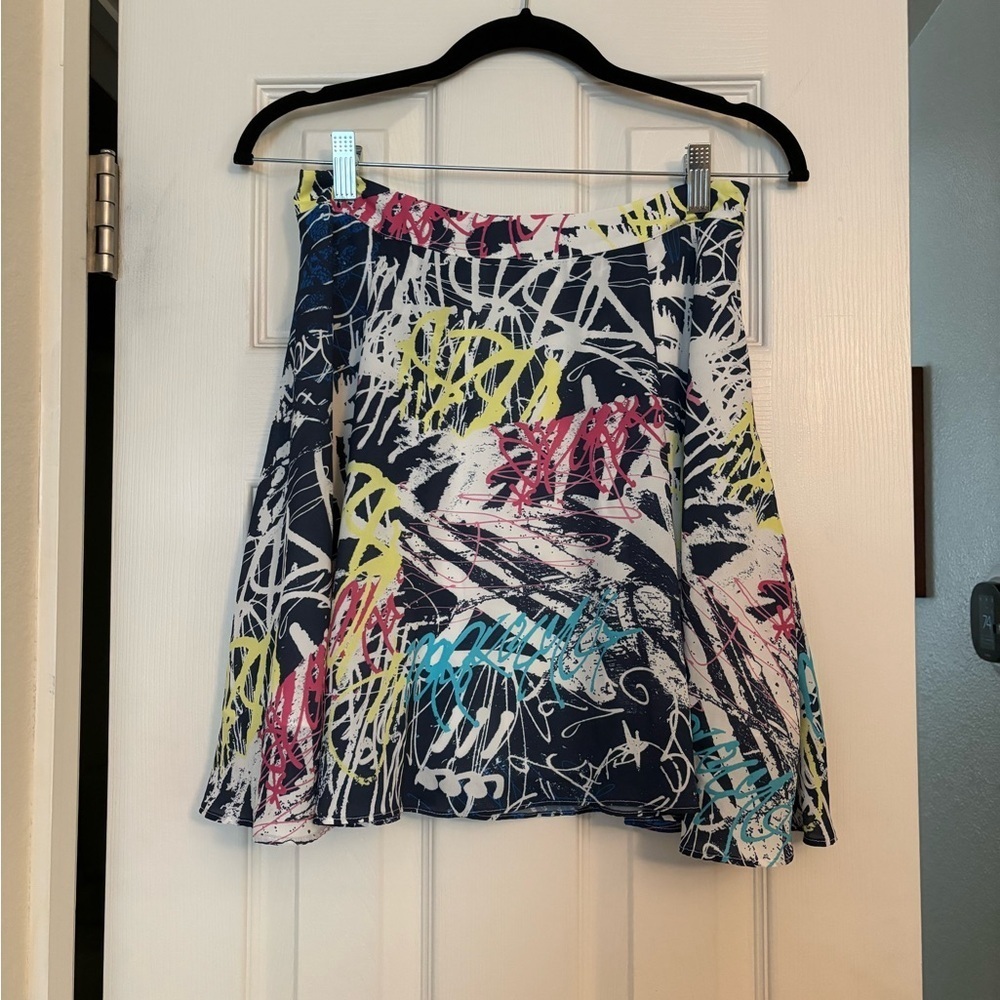 Krimson Klover | Aline Girly Skirt Side Zip Graffiti Pattern Sz XS